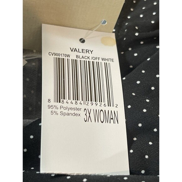 Carmen Black White Small Polka Dot FlutterSleeve Top 3X Plus Stretch Blouse NWT - Picture 10 of 12